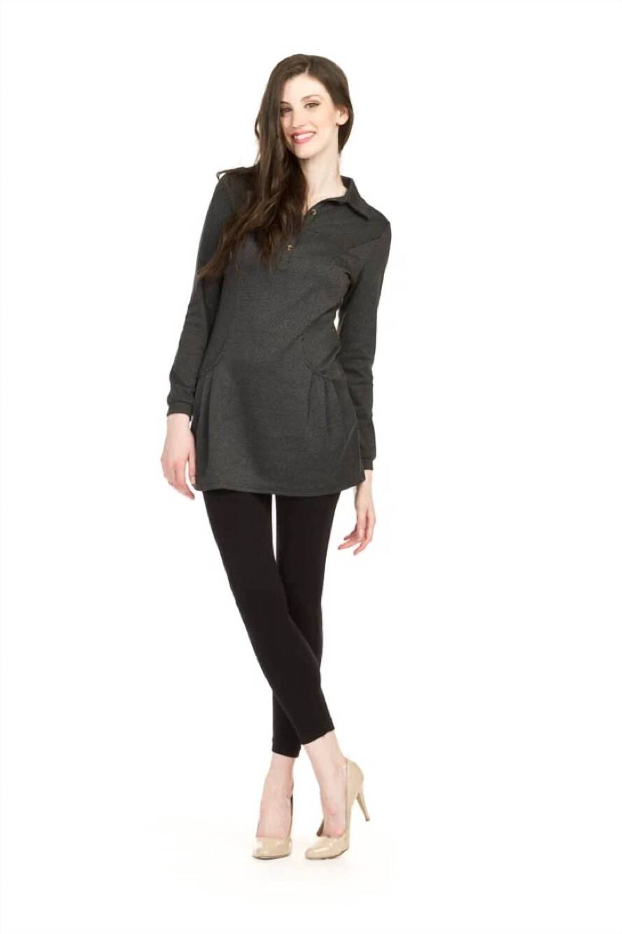NEW PAPILLON herringbone collared sweater dress with pockets in grey
